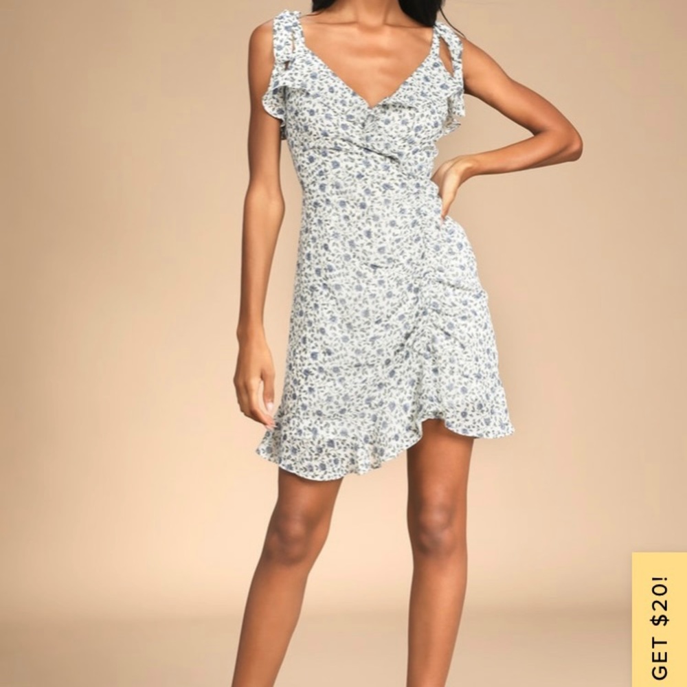 Lulus Dress Medium Blue Flowers
